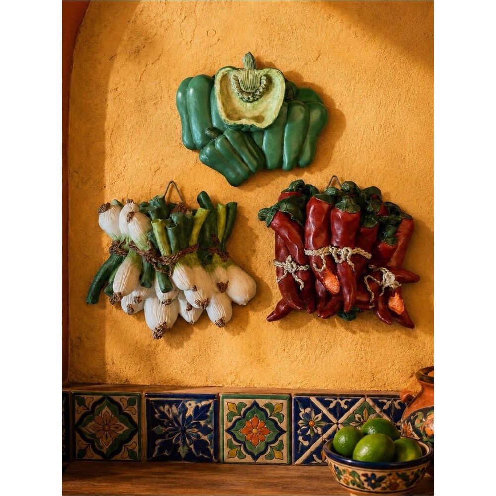 Realistic Resin Vegetable Bundles Bell Chili Peppers Scallions Kitchen Decor Art